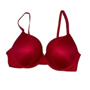 Victoria's Secret Body by Perfect Shape Red Bra, Padded, Lace Trim, 36D